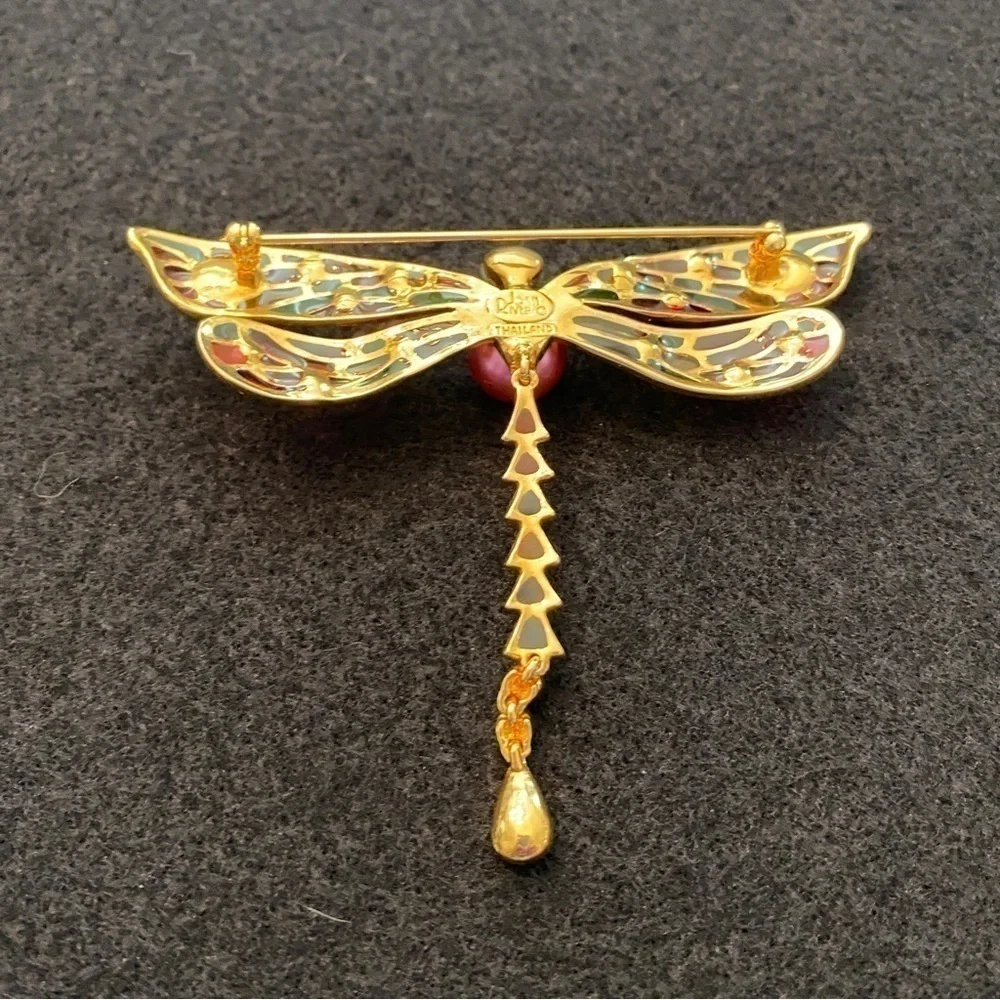 Joan Rivers Plique a Jour Articulated Dragonfly enamel  & rhinestone brooch